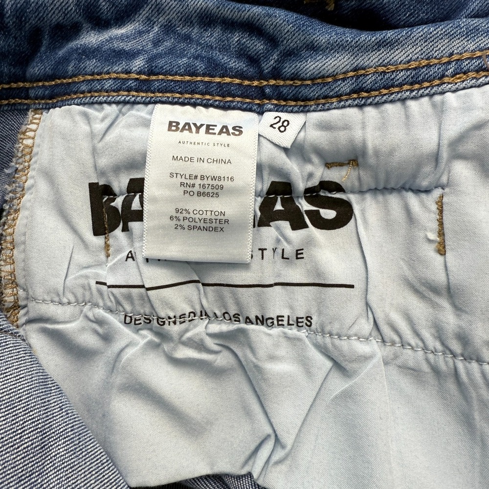 Bayeas Seamed High Waist  Raw Hem Crop Wide Leg Jeans Womens 28 Blue Medium Wash - Picture 7 of 9